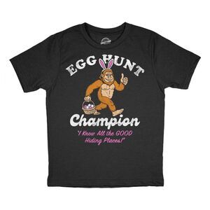Youth Funny T Shirts Egg Hunt Champion Bigfoot Sarcastic Easter Sunday Tee For
